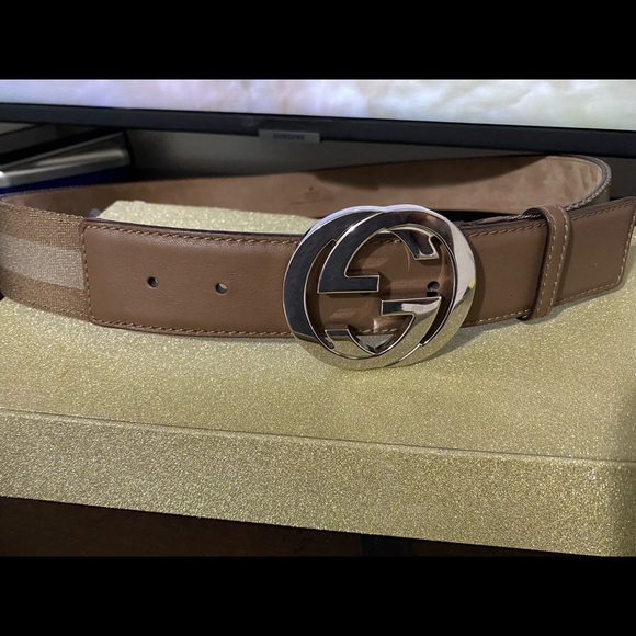 Gucci Other - GUCCI BELT  leather brown and tang 95•38